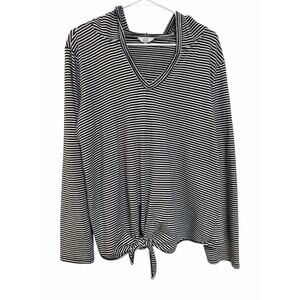 Crown & Ivy Striped Hoodie – XL – Black/White, Lightweight, Tie‑Button Detail